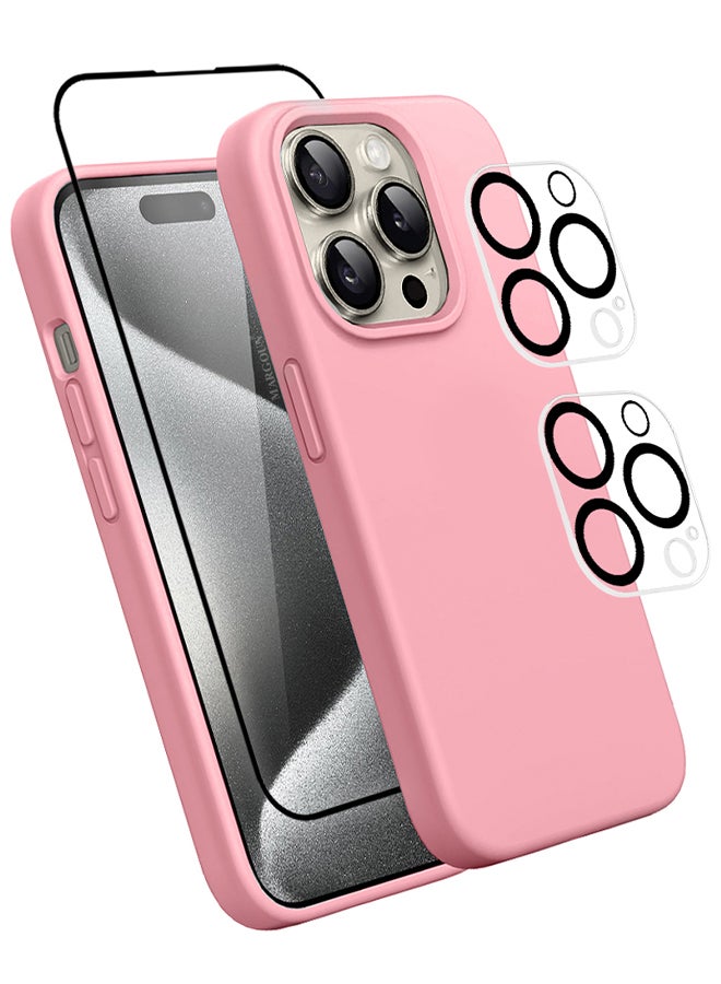 MARGOUN 4 Packs For iPhone 15 Pro Max Case Screen Protector And 2 Camera Lens Protectors Upgrade Defender Silicone Cover ShockProof Anti-Scratch Protective Phone Case Pink - Image 2