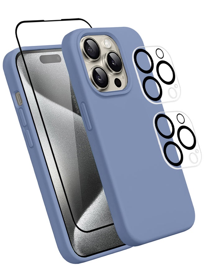 MARGOUN 4 Packs For iPhone 15 Pro Max Case Screen Protector And 2 Camera Lens Protectors Upgrade Defender Silicone Cover ShockProof Anti-Scratch Protective Phone Case Light Blue  - Image 2