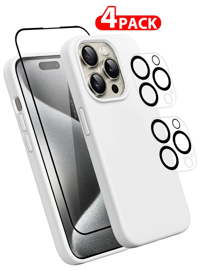MARGOUN 4 Packs For iPhone 15 Pro Max Case Screen Protector And 2 Camera Lens Protectors Upgrade Defender Silicone Cover ShockProof Anti-Scratch Protective Phone Case White - Image 1
