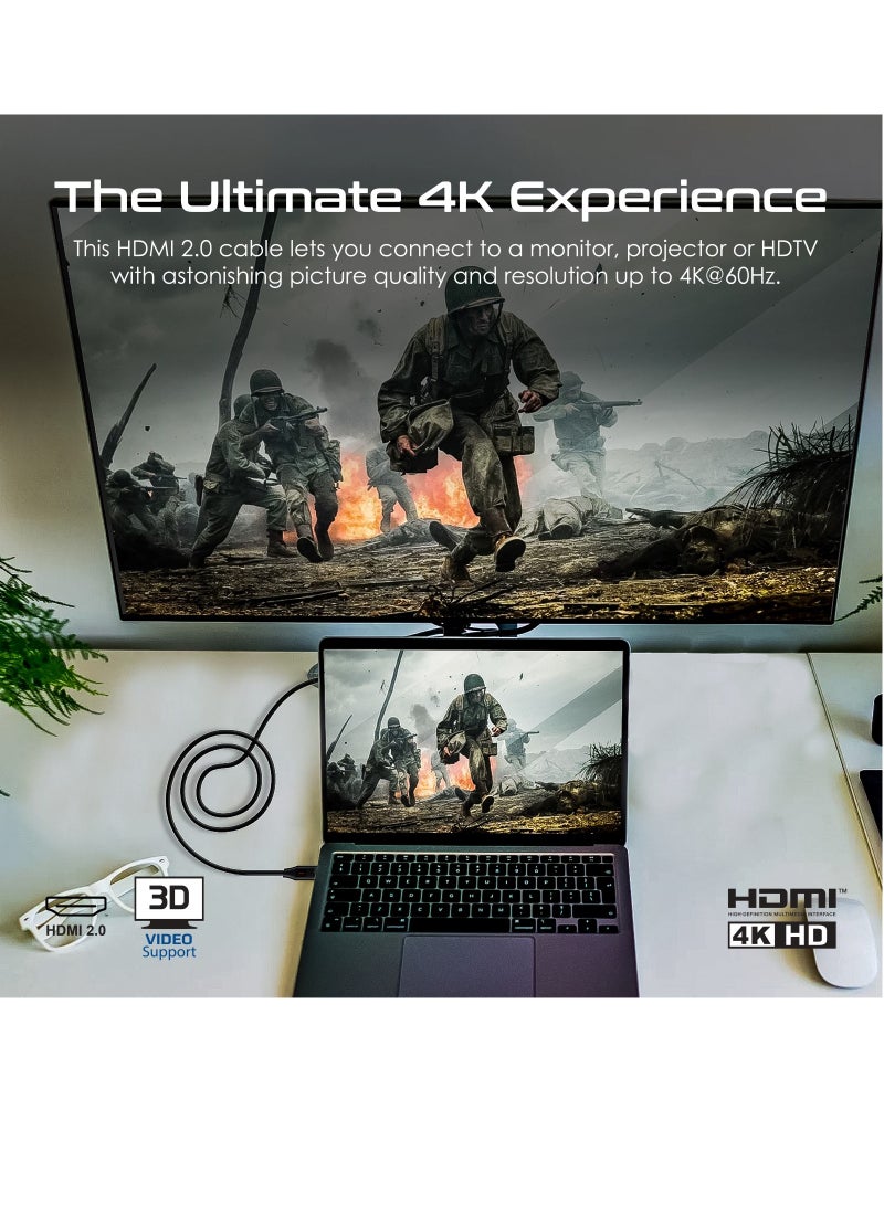 PROMATE Promate HDMI 2.0 Cable, 4K@60Hz HDMI to HDMI Unidirectional Cable, 3D Video Support, 18Gbps Bandwidth, Ethernet, 3 Meter Fiber Optic Cable and Gold-Plated Connectors Black  - Image 2