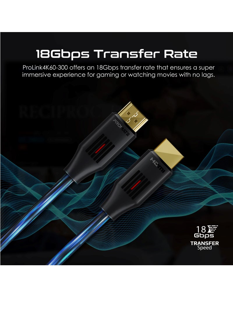 PROMATE Promate HDMI 2.0 Cable, 4K@60Hz HDMI to HDMI Unidirectional Cable, 3D Video Support, 18Gbps Bandwidth, Ethernet, 3 Meter Fiber Optic Cable and Gold-Plated Connectors Black  - Image 3