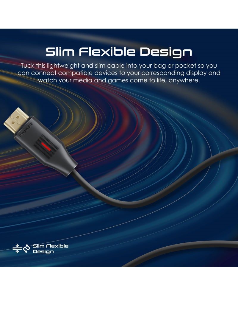 PROMATE Promate HDMI 2.0 Cable, 4K@60Hz HDMI to HDMI Unidirectional Cable, 3D Video Support, 18Gbps Bandwidth, Ethernet, 3 Meter Fiber Optic Cable and Gold-Plated Connectors Black  - Image 5