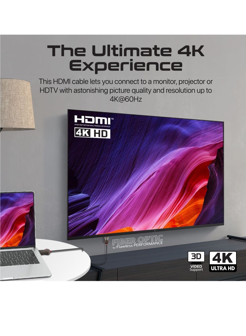 بروميت - بروميت كابل HDMI 2.0، 4K@60 هرتز HDMI إلى HDMI أحادي الاتجاه، دعم فيديو ثلاثي الأبعاد، عرض نطاق ترددي 18 جيجابت في الثانية، إيثرنت، كابل ألياف بصرية 20 متر وموصلات مطلية بالذهب أسود - Image 1