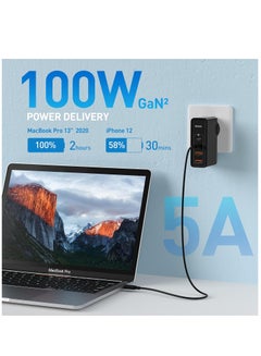 بيسوس شاحن USB C بقدرة 100 وات، شاحن سريع مزود طاقة بـ 4 منافذ PD PPS مع GaN، محول شحن لأجهزة MacBook Pro/Air، iPhone 15/14/13/12، iPad Pro، Galaxy S23، الكمبيوتر المحمول، Steam Deck، Apple Watch إلخ  - Image 2