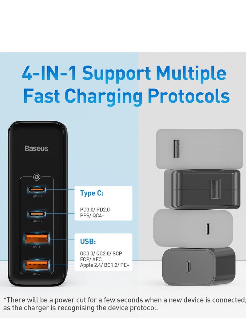 Baseus - USB C Charger 100W, 4-Ports PD PPS Power Supply Fast Charger With GaN, Charging Adapter For MacBook Pro/Air, iPhone 15/14/13/12, iPad Pro, Galaxy S23, Laptop, Steam Deck, Apple Watch Etc Black - Image 1