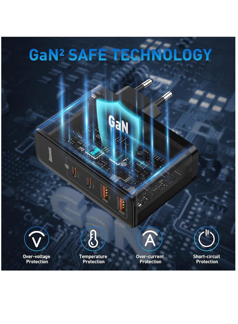 Baseus - USB C Charger 100W, 4-Ports PD PPS Power Supply Fast Charger With GaN, Charging Adapter For MacBook Pro/Air, iPhone 15/14/13/12, iPad Pro, Galaxy S23, Laptop, Steam Deck, Apple Watch Etc Black - Image 1