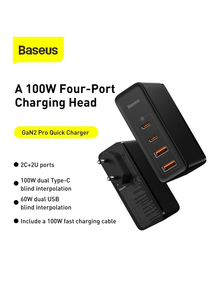 Baseus - USB C Charger 100W, 4-Ports PD PPS Power Supply Fast Charger With GaN, Charging Adapter For MacBook Pro/Air, iPhone 15/14/13/12, iPad Pro, Galaxy S23, Laptop, Steam Deck, Apple Watch Etc Black - Image 1