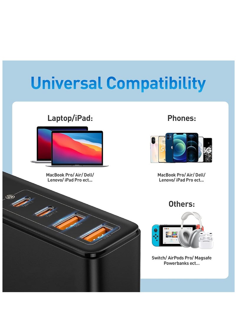 Baseus - USB C Charger 100W, 4-Ports PD PPS Power Supply Fast Charger With GaN, Charging Adapter For MacBook Pro/Air, iPhone 15/14/13/12, iPad Pro, Galaxy S23, Laptop, Steam Deck, Apple Watch Etc Black - Image 1