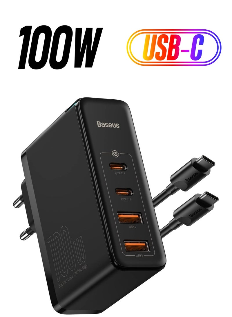 Baseus - USB C Charger 100W, 4-Ports PD PPS Power Supply Fast Charger With GaN, Charging Adapter For MacBook Pro/Air, iPhone 15/14/13/12, iPad Pro, Galaxy S23, Laptop, Steam Deck, Apple Watch Etc Black - Image 1