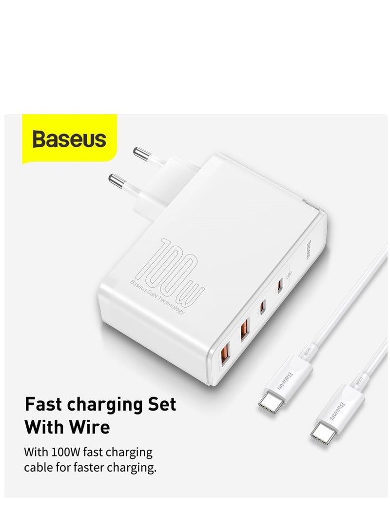 Baseus - USB C Charger 100W, 4-Ports PD PPS Power Supply Fast Charger With GaN, Charging Adapter For MacBook Pro/Air, iPhone 15/14/13/12, iPad Pro, Galaxy S23, Laptop, Steam Deck, Apple Watch Etc White - Image 1