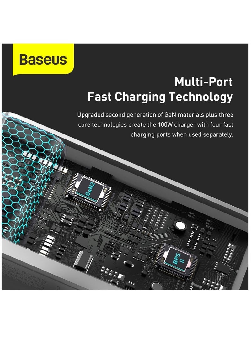 Baseus - USB C Charger 100W, 4-Ports PD PPS Power Supply Fast Charger With GaN, Charging Adapter For MacBook Pro/Air, iPhone 15/14/13/12, iPad Pro, Galaxy S23, Laptop, Steam Deck, Apple Watch Etc White - Image 1