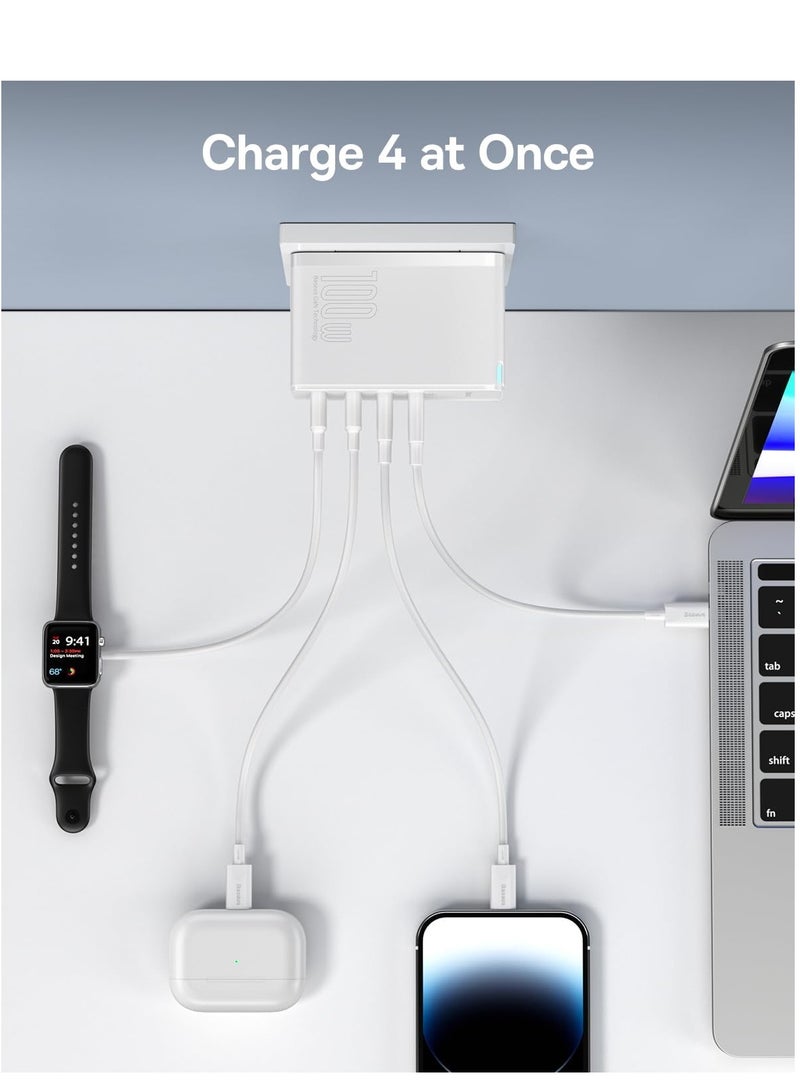 Baseus - USB C Charger 100W, 4-Ports PD PPS Power Supply Fast Charger With GaN, Charging Adapter For MacBook Pro/Air, iPhone 15/14/13/12, iPad Pro, Galaxy S23, Laptop, Steam Deck, Apple Watch Etc White - Image 1