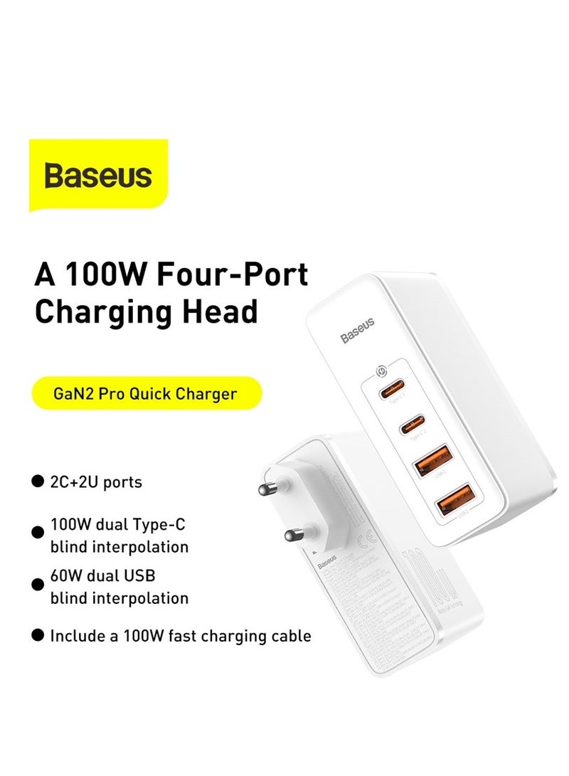 Baseus - USB C Charger 100W, 4-Ports PD PPS Power Supply Fast Charger With GaN, Charging Adapter For MacBook Pro/Air, iPhone 15/14/13/12, iPad Pro, Galaxy S23, Laptop, Steam Deck, Apple Watch Etc White - Image 1