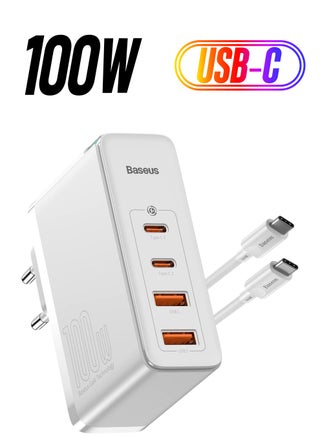 USB C Charger 100W 4-Port PD PPS Fast Charger with GaN 2 Technology, EU Plug Power Adapter for MacBook Pro/Air, Dell XPS 13/15, HP Spectre x360, Lenovo ThinkPad X1 Carbon, Razer Blade 15, Microsoft Surface Laptop 5, iPhone 16 Pro Max/Plus/15/14/13/12, iPad Pro, Galaxy S25/S24/S23/S22, Steam Deck, Apple Watch and More (White) White - pnsku/N70029732V/45/_/1738266582/63b16a0d-44bf-43ee-b1da-daf28e72ac3c