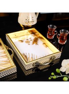 Royalford 2-Piece Arabic Style Tray Set Elegant Gold Finish With Handles Stackable Easy to Clean Convenient to Store 25.0cm  - Image 1
