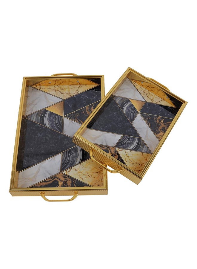 Royalford 2-Piece Arabic Style Tray Set Elegant Gold Finish With Handles Stackable Easy to Clean Convenient to Store 25.0cm  - Image 1
