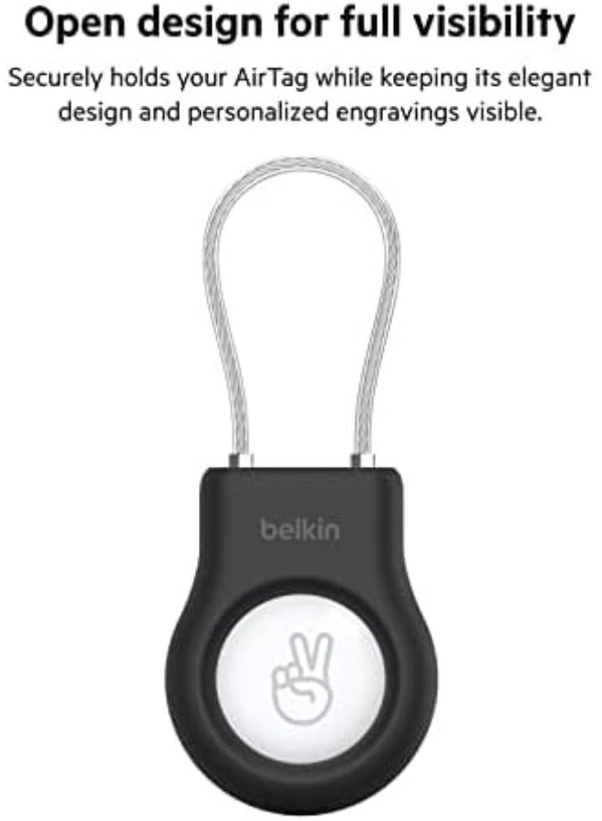 belkin Airtag Case With Ultra Strong Wire Cable, Secure Holder Protective Cover For Airtag, Advanced Scratch Resistance,  Airtag Accessory Black  - Image 3