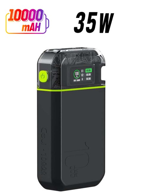 10000 mAh Beast 35W Power Bank - Portable Charger with Simultaneous Charging Functionality, Fast Charging for Smartphones, Tablets, GPS Devices, Bluetooth, MP3/MP4 Players, and More – Compact & Convenient Design for Instant Power Anywhere - Black