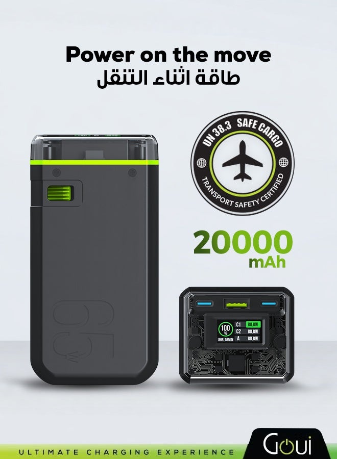 Goui 20000mAh Beast Power Bank - 65W Portable Charger with Simultaneous Charging Function, Fast Charging for iPhones, Samsung, Galaxy, iPad Pro, AirPods, Huawei, Tablets, GPS Devices, Bluetooth Devices, MP3/MP4 Players, and More - Compact and Convenient Design for Instant Power Anywhere Black - Image 1