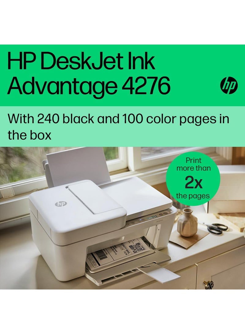 HP - DeskJet Ink Advantage 4276 Wireless, Print, Scan, Copy, All-in-One Printer (Print up to 240 Black and 100 color pages) - [60K49C] White - Image 1