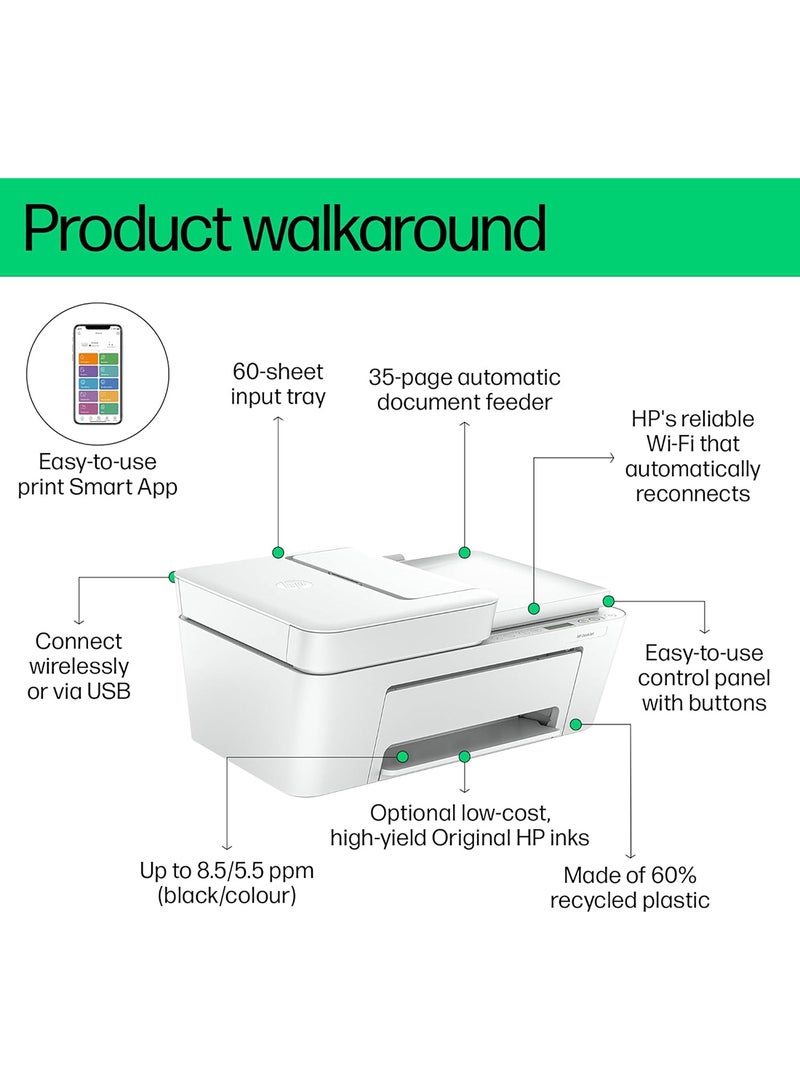 HP - DeskJet Ink Advantage 4276 Wireless, Print, Scan, Copy, All-in-One Printer (Print up to 240 Black and 100 color pages) - [60K49C] White - Image 1