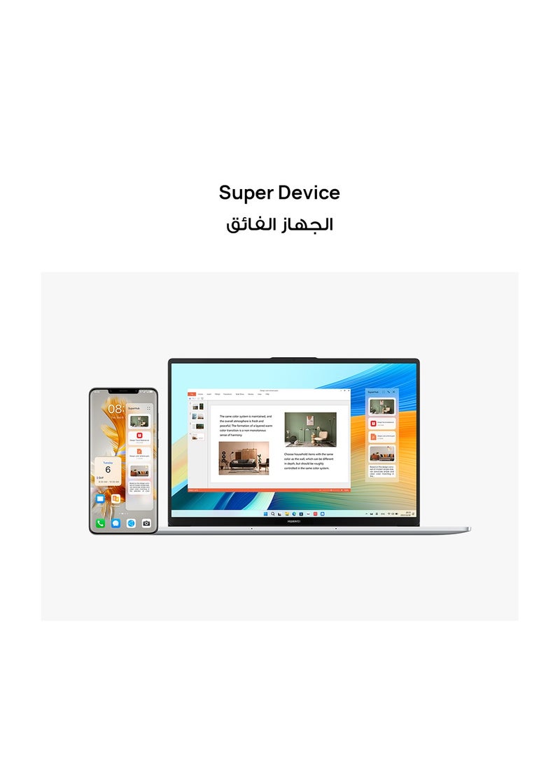 HUAWEI - Matebook D16 Laptop With 16-Inch Eye Comfort FullView Display, Ultra Slim, Core i9-13900H Processor/16GB RAM/1TB SSD/Windows 11 Home + Launch Gift English/Arabic Mystic Silver - Image 1