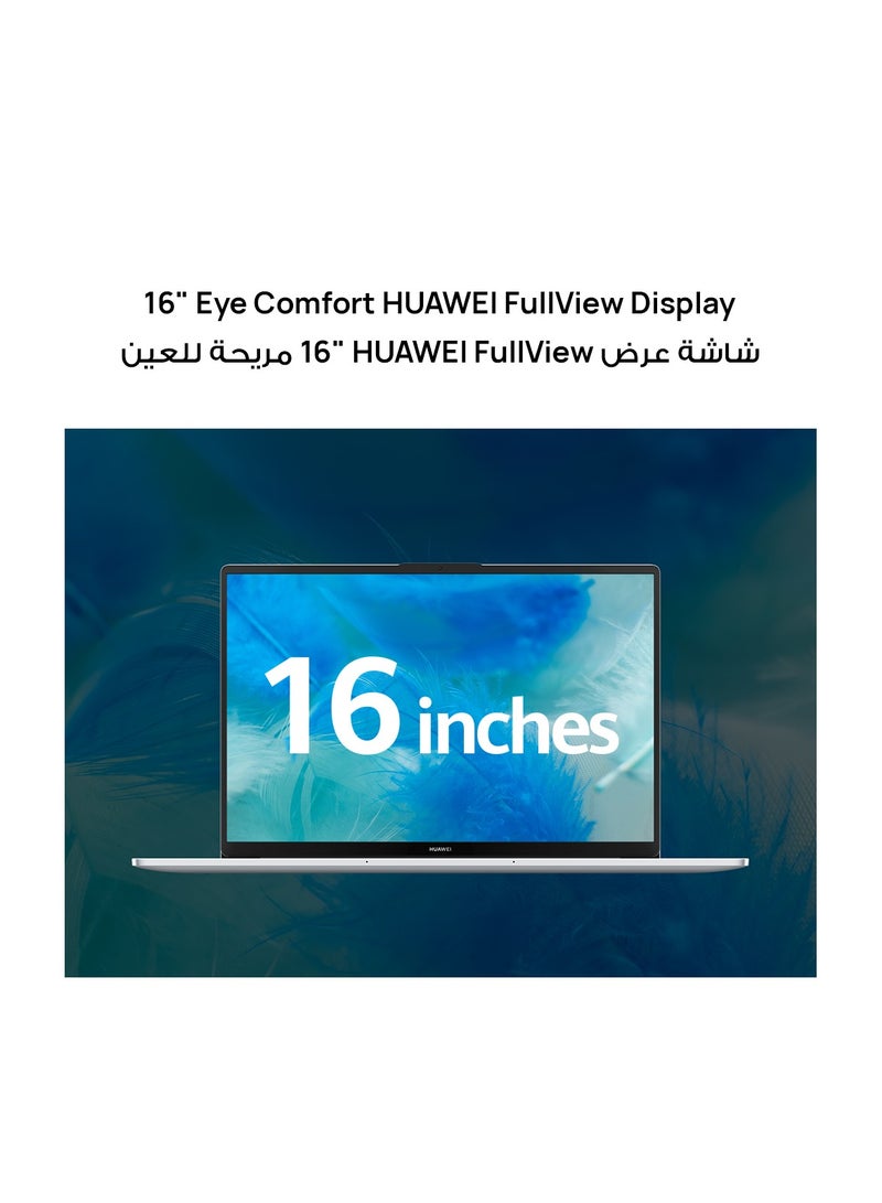 HUAWEI - Matebook D16 Laptop With 16-Inch Eye Comfort FullView Display, Ultra Slim, Core i9-13900H Processor/16GB RAM/1TB SSD/Windows 11 Home + Launch Gift English/Arabic Mystic Silver - Image 1