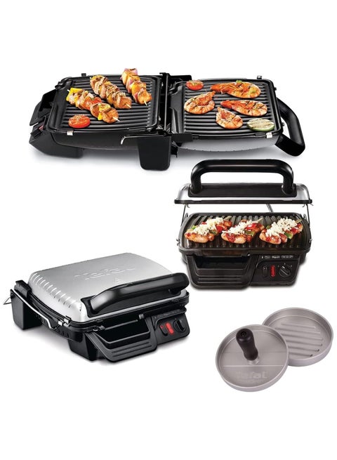 3 In1 Electric Contact Grill With Baking Function And Table Grill BBQ Foldable With Double Grill Surface With Hamburger Press Adjustable Thermostat Non-stick Grill Plates 2000 Watts Bundle 2000 W GC3060+W875 Black / Silver