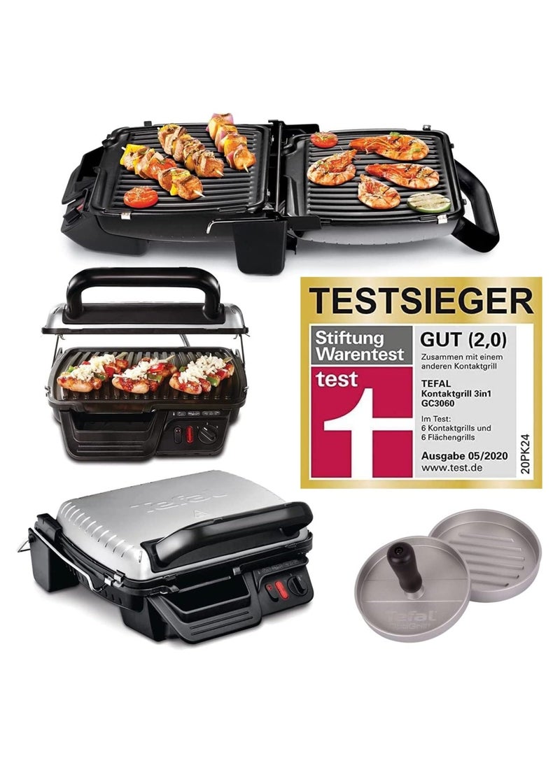 Tefal - 3 In1 Electric Contact Grill With Baking Function And Table Grill BBQ Foldable With Double Grill Surface With Hamburger Press Adjustable Thermostat Non-stick Grill Plates 2000 Watts Bundle 2000 W GC3060+W875 Black / Silver - Image 1