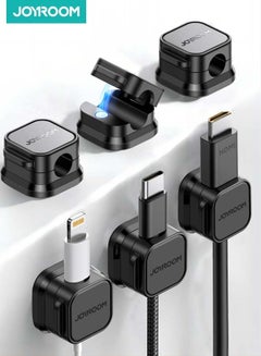 JOYROOM Pack Of 6 Magnetic Cable Clips With Cord Clips/Under Desk Cable Management/Adhesive Cord Clip Storage Box For Home Desk Phone Car Wall Desktop Nightstand Black  - Image 1