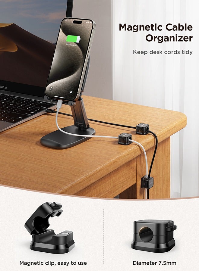 جوي روم حزمة من 6 مشابك كابلات مغناطيسية مع مشابك سلكية/إدارة الكابلات أسفل المكتب/صندوق تخزين مشبك سلك لاصق للمنزل والمكتب والهاتف والسيارة وسطح المكتب ومنضدة باللون الأسود - Image 4