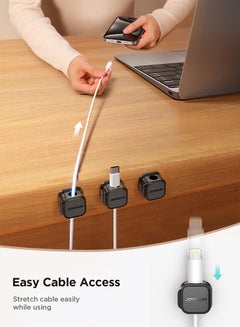 JOYROOM Pack Of 6 Magnetic Cable Clips With Cord Clips/Under Desk Cable Management/Adhesive Cord Clip Storage Box For Home Desk Phone Car Wall Desktop Nightstand Black  - Image 3