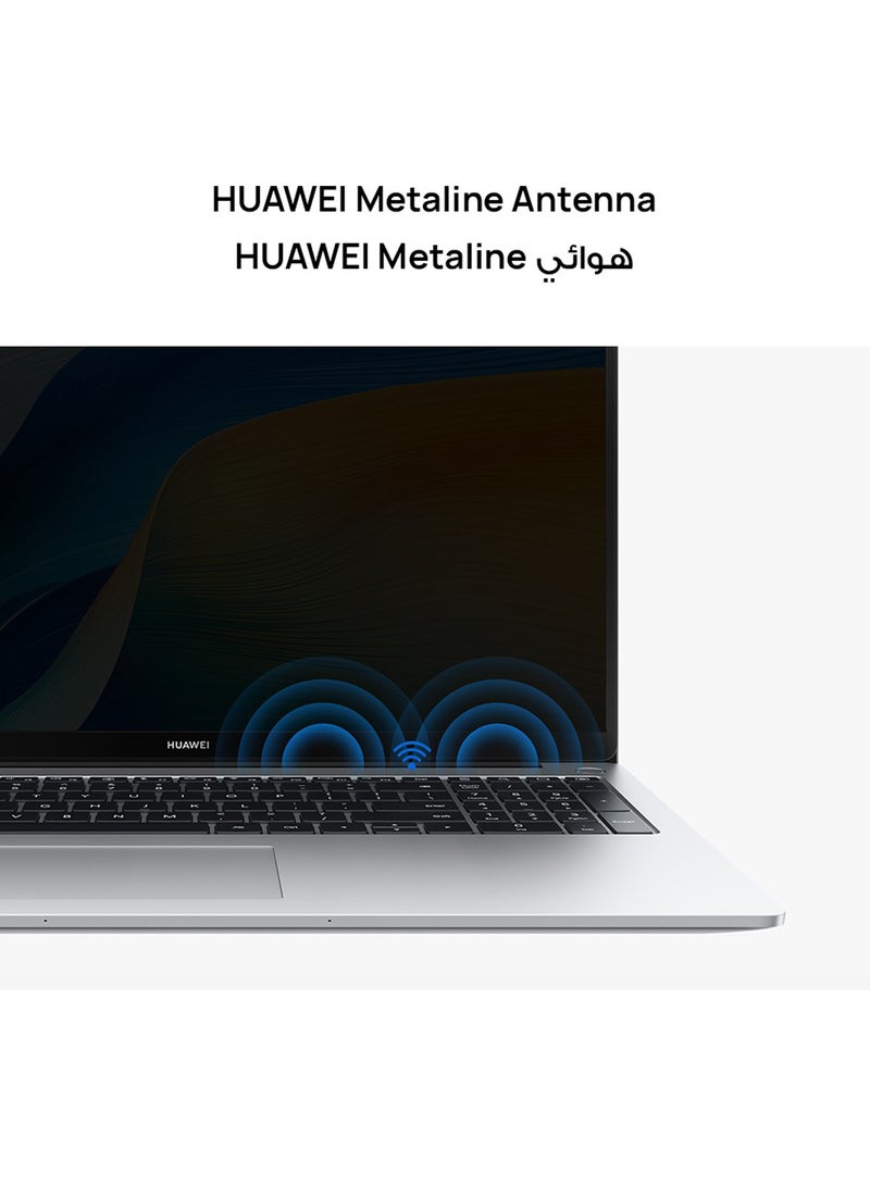 HUAWEI - MateBook D 16 Laptop with 16-inch Display, Intel Core i5 12th Gen-12450H Processor/8GB RAM/512GB SSD/Windows 11 Home With FREE HUAWEI MatePad SE Tablet + HUAWEI Care/ English/Arabic Mystic Silver - Image 1