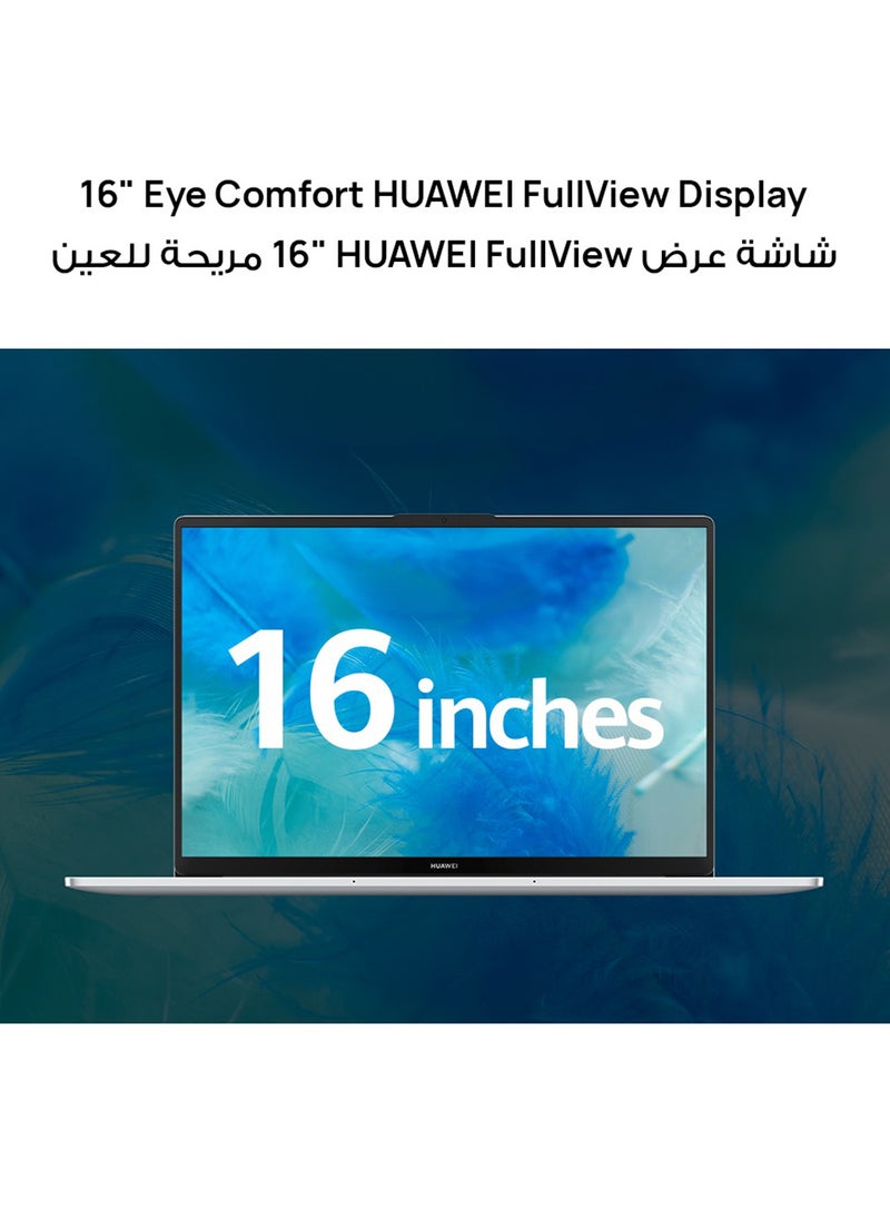 HUAWEI - MateBook D 16 Laptop with 16-inch Display, Intel Core i5 12th Gen-12450H Processor/8GB RAM/512GB SSD/Windows 11 Home With FREE HUAWEI MatePad SE Tablet + HUAWEI Care/ English/Arabic Mystic Silver - Image 1