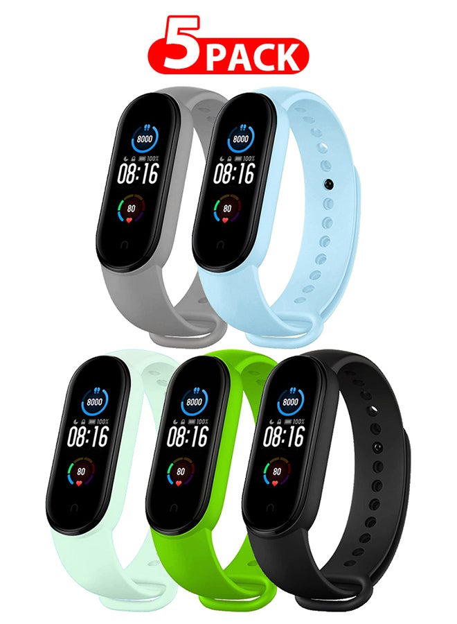 MARGOUN 5 Packs Xiaomi Band 5/6 Soft Silicone Strap Waterproof Replacement Wristband Strap Fashion Accessory Compatible For Xiaomi Smart Mi Band 5/Mi Band 6 Multicolour2 - Image 1