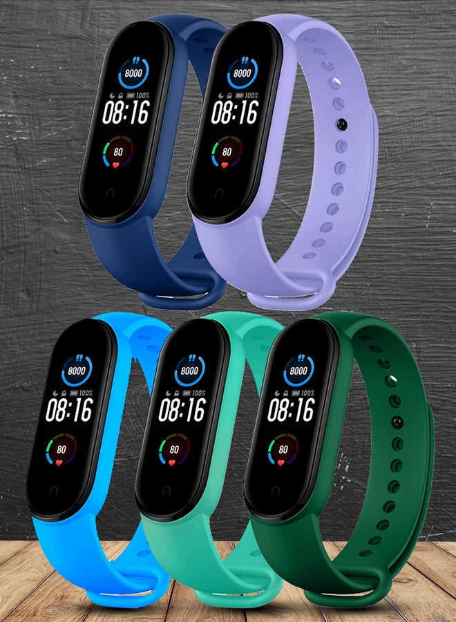 5 Packs Xiaomi Band 5/6 Soft Silicone Strap Waterproof Replacement Wristband Strap Fashion Accessory Compatible For Xiaomi Smart Mi Band 5/Mi Band 6 Multicolour5