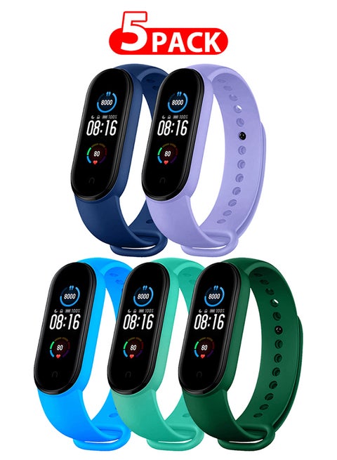 5 Packs Xiaomi Band 5/6 Soft Silicone Strap Waterproof Replacement Wristband Strap Fashion Accessory Compatible For Xiaomi Smart Mi Band 5/Mi Band 6 Multicolour5