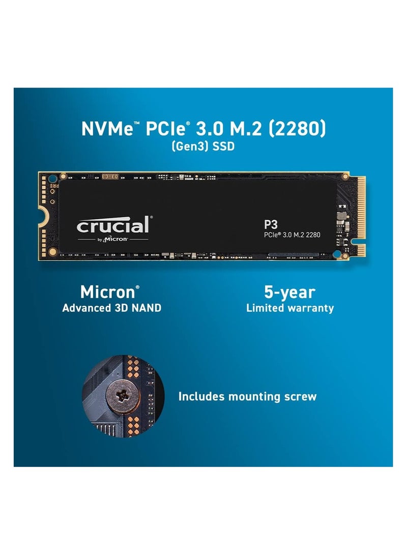 crucial - P3 M.2 PCIe Gen3 NVMe Internal SSD - Up to 3500MB/s - CT1000P3SSD801 1 TB - Image 1