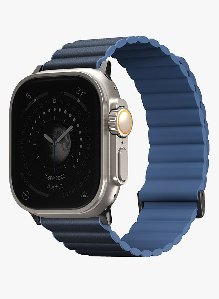 Uniq Revix Reversible Magnetic Leather And Silicone Strap For Apple Watch 42 44 45 49 Mm Prussian/Mist Blue 