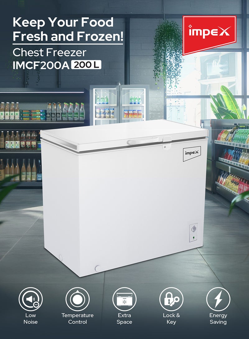 Impex Chest Freezer, Energy Efficient Refrigeration System With Lamp, Grip Handle, Lock And Key, Ideal For Home And Restaurants 200L 82W IMCF 200A 200 L 82 W IMCF 200A White  - Image 2