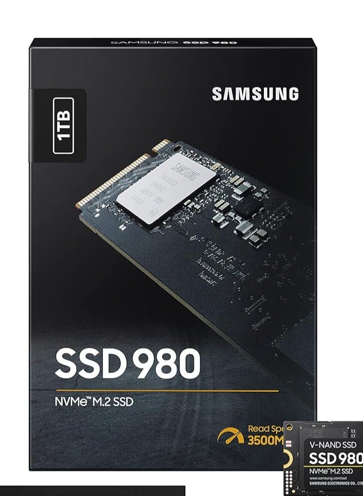 سامسونج 980 1 تيرابايت SSD، PCIe Gen 3.0 x4، NVMe 1.4، عامل الشكل M.2 (2280)، سرعة قراءة تسلسلية تصل إلى 3500 ميجابايت/ثانية وكتابة 3000 ميجابايت/ثانية | MZ-V8V1T0BW - Image 1