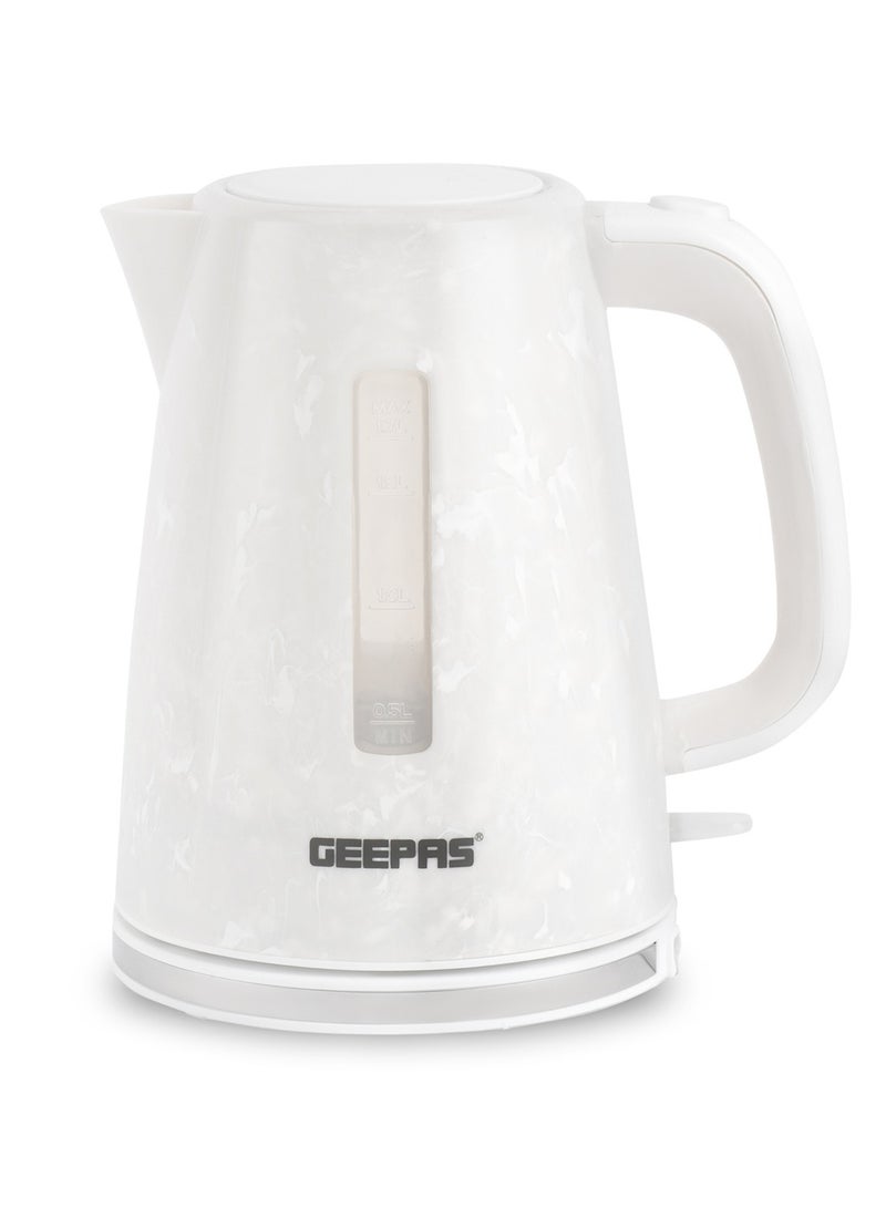 GEEPAS - 1.7L Electric Kettle With Automatic Cut-Off, 360 Degree Rotation, Boil & Dry Protection, Cordless For Easy Of Use, 1 Filter, External Water Level Indicator, Automatic/Manual Switch Off 1.7 L 2200 W GK38067UK-WT White - Image 1