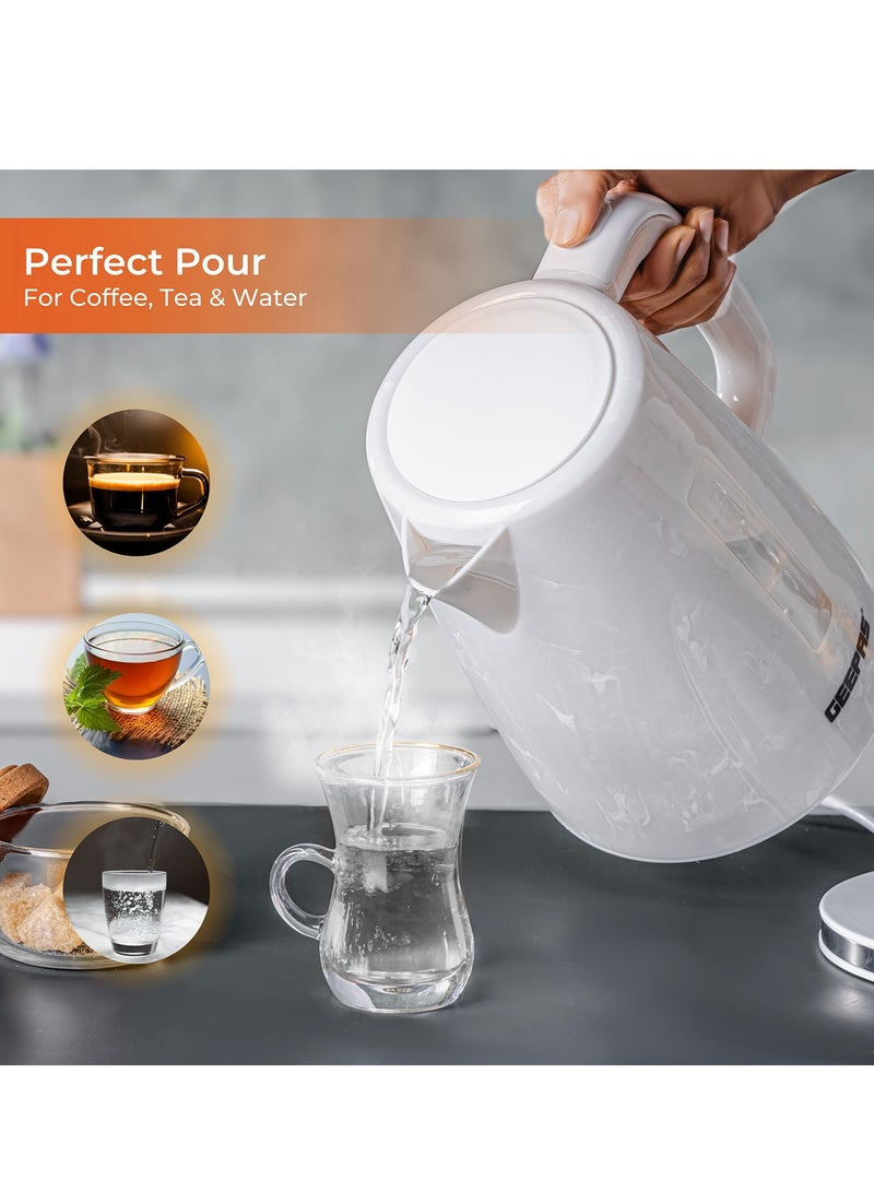 GEEPAS - 1.7L Electric Kettle With Automatic Cut-Off, 360 Degree Rotation, Boil & Dry Protection, Cordless For Easy Of Use, 1 Filter, External Water Level Indicator, Automatic/Manual Switch Off 1.7 L 2200 W GK38067UK-WT White - Image 1
