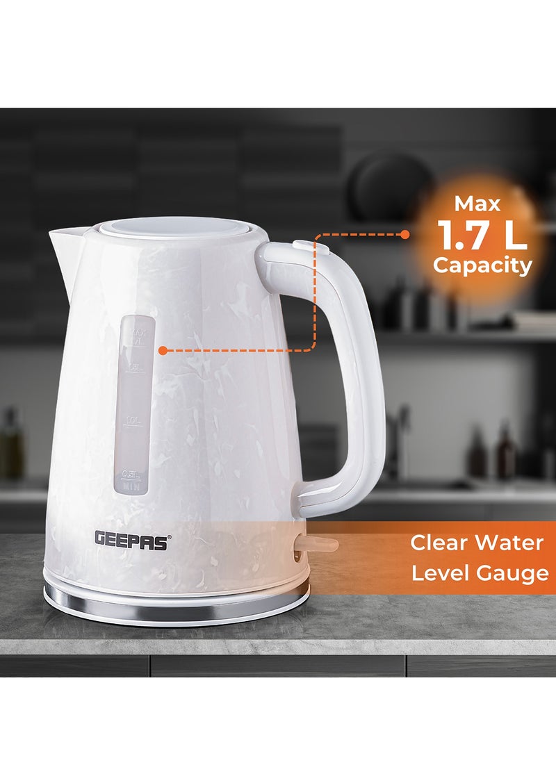 GEEPAS - 1.7L Electric Kettle With Automatic Cut-Off, 360 Degree Rotation, Boil & Dry Protection, Cordless For Easy Of Use, 1 Filter, External Water Level Indicator, Automatic/Manual Switch Off 1.7 L 2200 W GK38067UK-WT White - Image 1