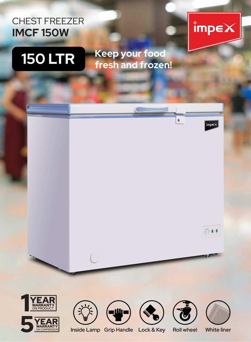 Impex Chest Freezer, Energy Efficient Refrigeration System With Lamp, Grip Handle, Lock And Key, Ideal For Home And Restaurants 150 L 54 W IMCF 150W White  - Image 2