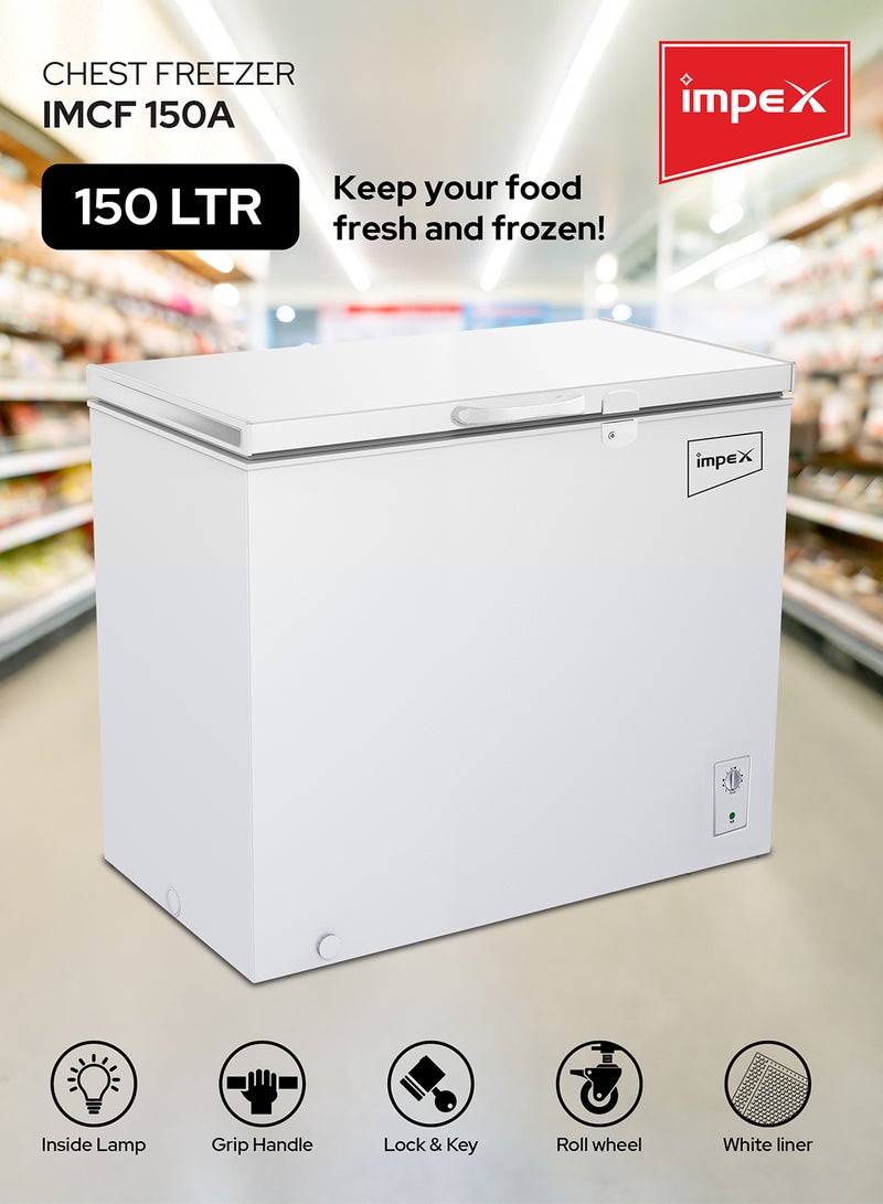 إمبكس فريزر أفقي، نظام تبريد موفر للطاقة مع مصباح ومقبض وقفل ومفتاح، مثالي للمنزل والمطاعم 150 لترًا 54 واط IMCF 150 واط أبيض - Image 2