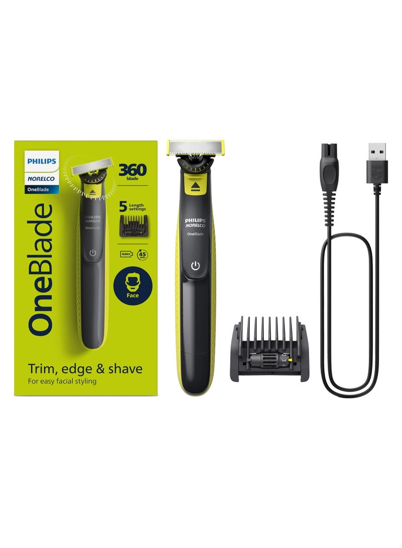 ماكينة حلاقة وتشذيب كهربائية هجينة للوجه OneBlade 360 من نوريلكو، عبوة خالية من الإحباط، QP2724/21