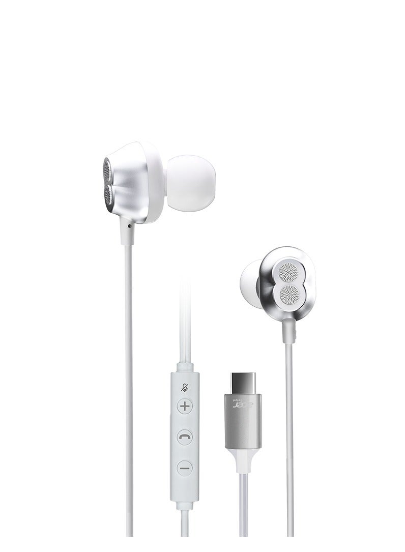 Acer In-Ear Type C Wired Earphones With Microphone Noise Isolating Compatible With iPhone15 series Samsung Galaxy, PC, iPad Air and More 1.15M White - Image 1
