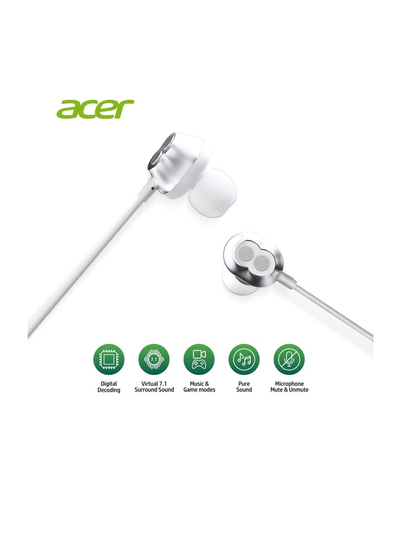 Acer In-Ear Type C Wired Earphones With Microphone Noise Isolating Compatible With iPhone15 series Samsung Galaxy, PC, iPad Air and More 1.15M White - Image 2
