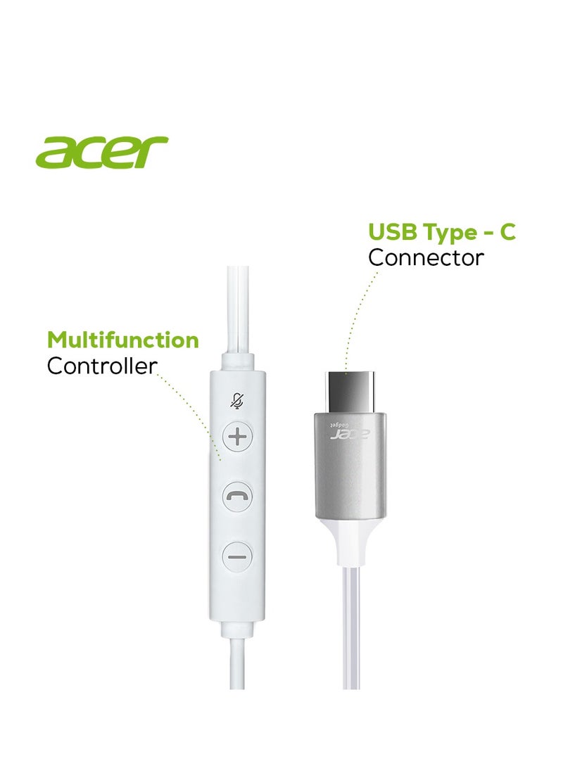 Acer In-Ear Type C Wired Earphones With Microphone Noise Isolating Compatible With iPhone15 series Samsung Galaxy, PC, iPad Air and More 1.15M White - Image 3